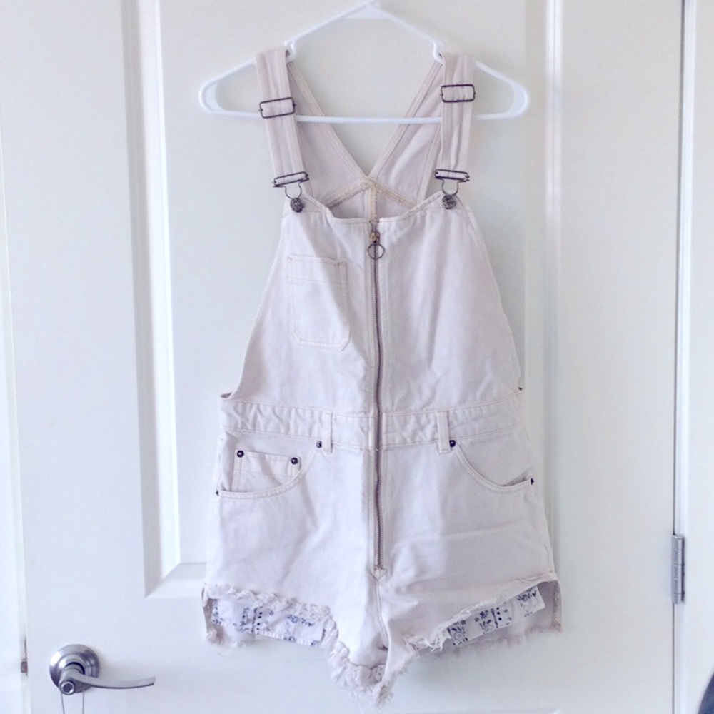 Anthropologie Free People We The Free Sunkissed Short Overalls Off White Size 10
